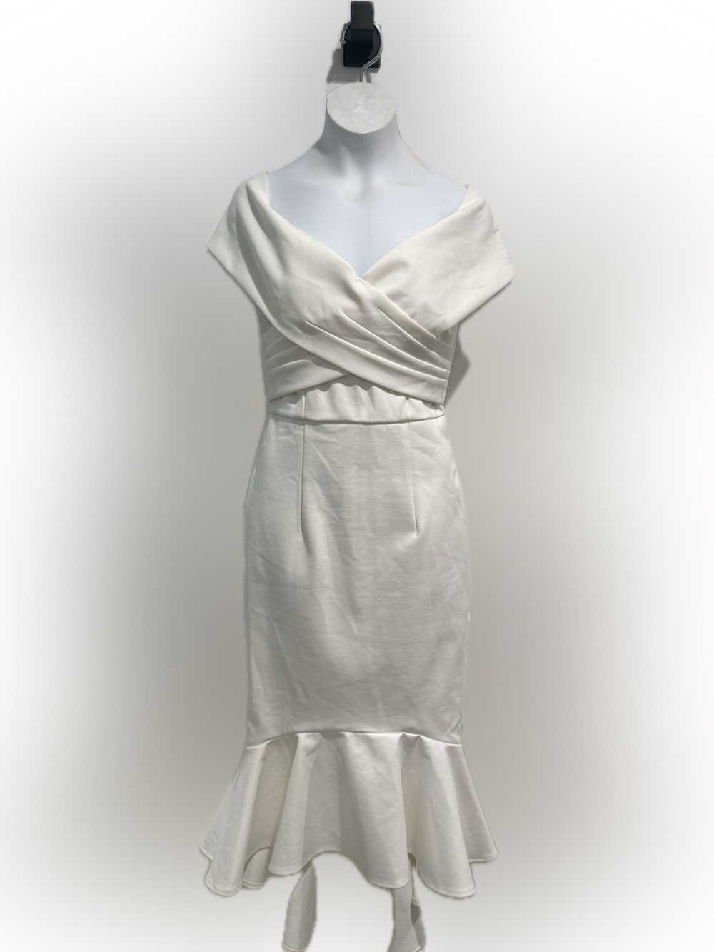 NWT Lady Black Tie White Off-The-Shoulder Mermaid Midi Dress - High-Low Hem